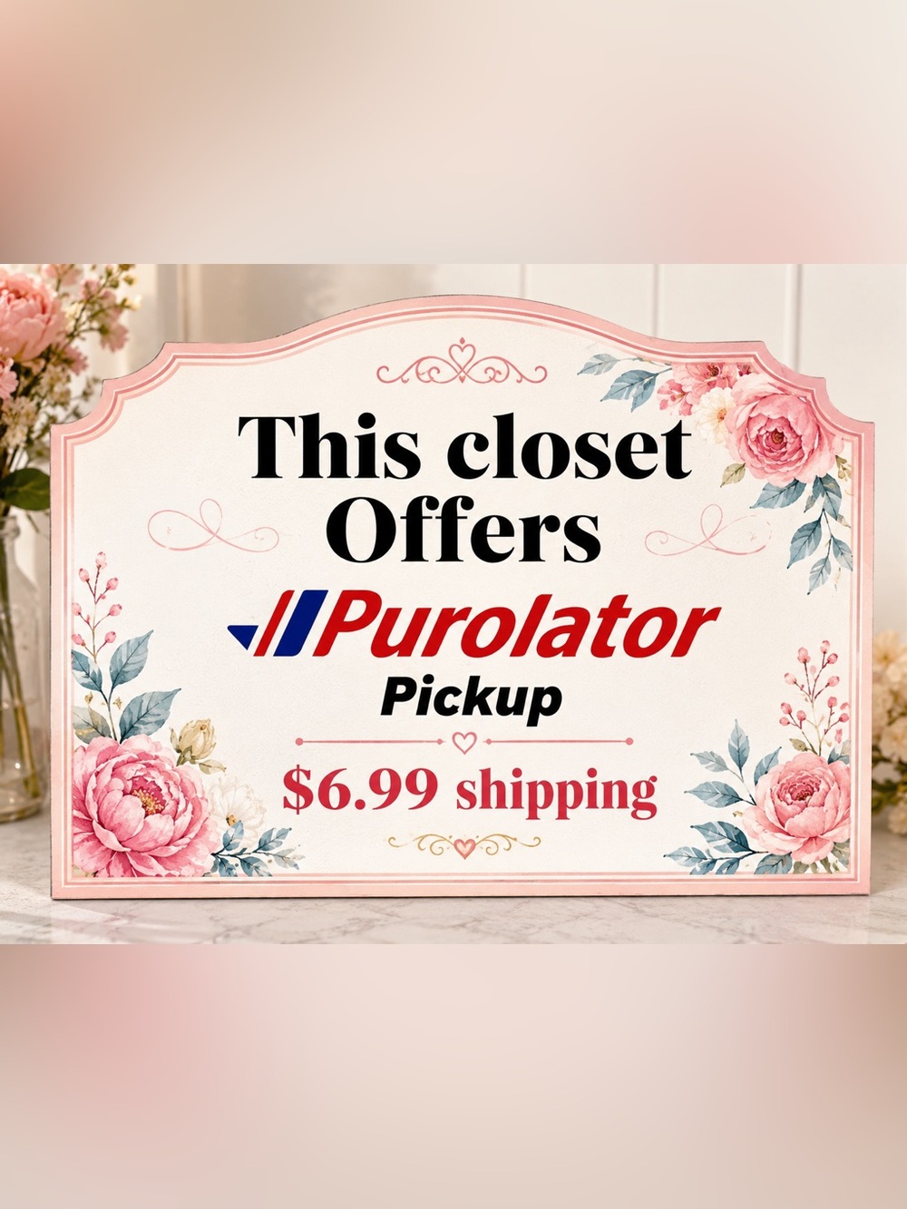 Purolator Pickup Shipping Sign - White, Red, Blue